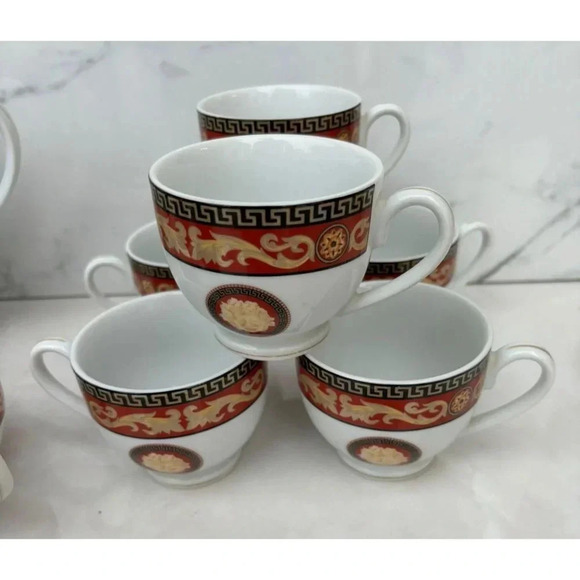 Vintage Fine Porcelain Casa Elite Home Collections Versace Style Medusa Red 11Pc - Picture 8 of 15